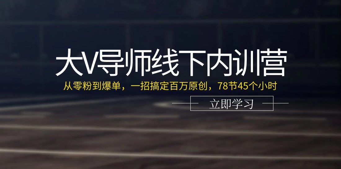 大V导师线下内训营：从零粉到爆单，一招搞定百万原创，78节45个小时|无忧资源社