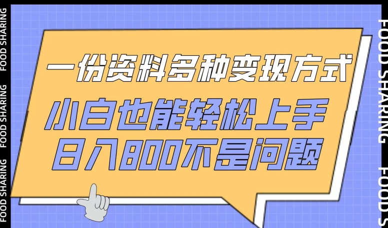 一份资料多种变现方式，小白也能轻松上手，日入800不是问题_无忧资源社|无忧资源社