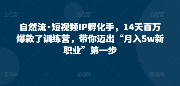 自然流·短视频IP孵化手，14天百万爆款了训练营，带你迈出“月入5w新职业”第一步_无忧资源社|无忧资源社