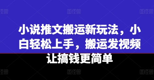 小说推文搬运新玩法，小白轻松上手，搬运发视频让搞钱更简单|无忧资源社