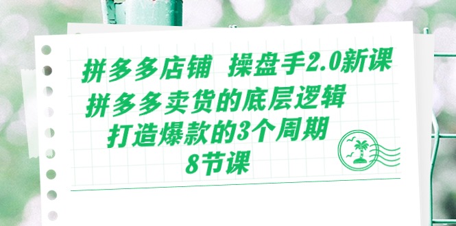 拼多多店铺操盘手2.0新课，拼多多卖货的底层逻辑，打造爆款的3个周期|无忧资源社
