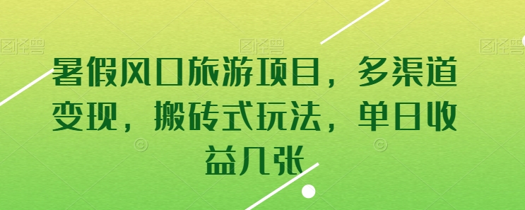 暑假风口旅游项目，多渠道变现，搬砖式玩法，单日收益几张_无忧资源社|无忧资源社
