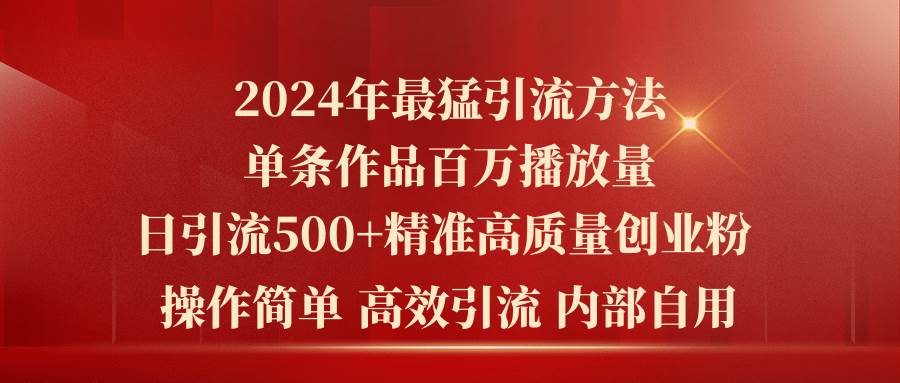 2024年最猛暴力引流方法，单条作品百万播放 单日引流500+高质量精准创业粉|无忧资源社