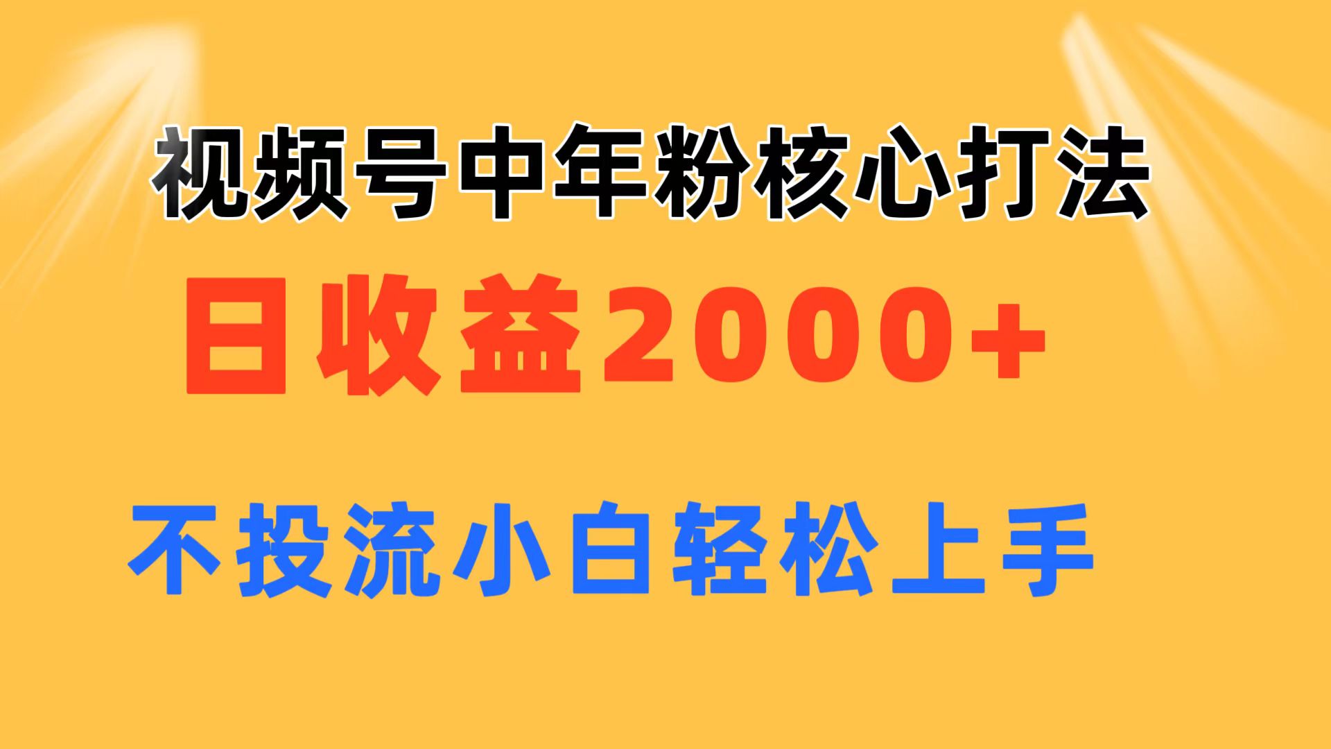 视频号中年粉核心玩法 日收益2000+ 不投流小白轻松上手|无忧资源社