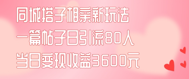 同城搭子相亲新玩法一篇帖子引流80人当日变现3600元(项目教程+实操教程)|无忧资源社