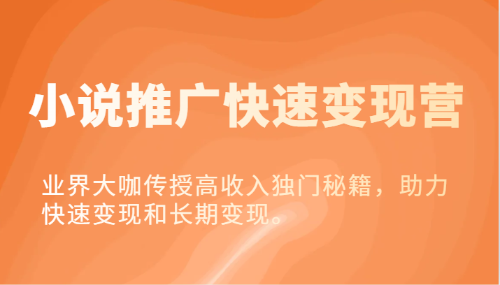 小说推广快速变现营-业界大咖传授高收入独门秘籍，助力快速变现和长期变现。|无忧资源社